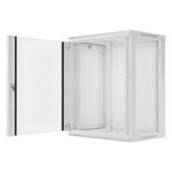 19" RACKOVÁ SKŘÍŇ PRO MONTÁŽ NA STĚNU 15U/600X450 (FLAT PACK) S PROSKLENÝMI DVEŘMI ŠEDÁ  V2