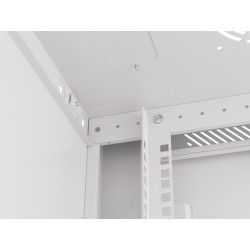 19" RACKOVÁ SKŘÍŇ PRO MONTÁŽ NA STĚNU 15U/600X450 (FLAT PACK) S PROSKLENÝMI DVEŘMI ŠEDÁ  V2