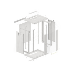 19" RACKOVÁ SKŘÍŇ PRO MONTÁŽ NA STĚNU 15U/600X450 (FLAT PACK) S PROSKLENÝMI DVEŘMI ŠEDÁ  V2