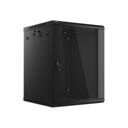 19" RACKOVÁ SKŘÍŇ PRO MONTÁŽ NA STĚNU 15U/600X600 (FLAT PACK) S PROSKLENÝMI DVEŘMI ČERNÁ  V2