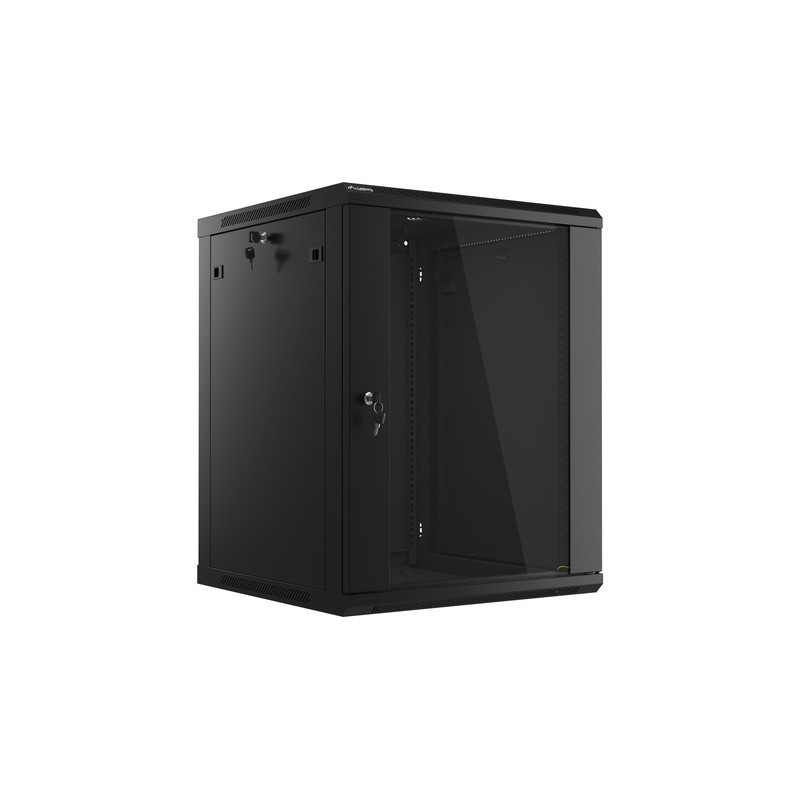 19" RACKOVÁ SKŘÍŇ PRO MONTÁŽ NA STĚNU 15U/600X600 (FLAT PACK) S PROSKLENÝMI DVEŘMI ČERNÁ  V2