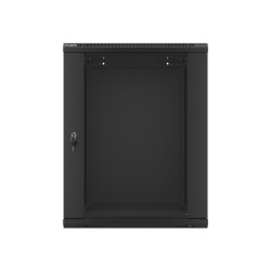 19" RACKOVÁ SKŘÍŇ PRO MONTÁŽ NA STĚNU 15U/600X600 (FLAT PACK) S PROSKLENÝMI DVEŘMI ČERNÁ  V2