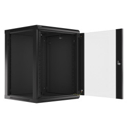 19" RACKOVÁ SKŘÍŇ PRO MONTÁŽ NA STĚNU 15U/600X600 (FLAT PACK) S PROSKLENÝMI DVEŘMI ČERNÁ  V2
