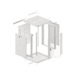 19" RACKOVÁ SKŘÍŇ PRO MONTÁŽ NA STĚNU 15U/600X600 (FLAT PACK) S PROSKLENÝMI DVEŘMI ŠEDÁ  V2