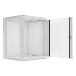19" RACKOVÁ SKŘÍŇ PRO MONTÁŽ NA STĚNU 15U/600X600 (FLAT PACK) S PROSKLENÝMI DVEŘMI ŠEDÁ  V2