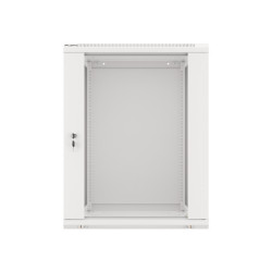 19" RACKOVÁ SKŘÍŇ PRO MONTÁŽ NA STĚNU 15U/600X600 (FLAT PACK) S PROSKLENÝMI DVEŘMI ŠEDÁ  V2