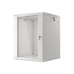 19" RACKOVÁ SKŘÍŇ PRO MONTÁŽ NA STĚNU 15U/600X600 (FLAT PACK) S PROSKLENÝMI DVEŘMI ŠEDÁ  V2
