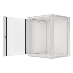 19" RACKOVÁ SKŘÍŇ PRO MONTÁŽ NA STĚNU 15U/600X600 (FLAT PACK) S PROSKLENÝMI DVEŘMI ŠEDÁ  V2
