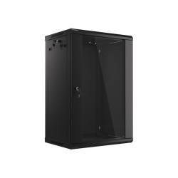 19" RACKOVÁ SKŘÍŇ PRO MONTÁŽ NA STĚNU 18U/600X450 (FLAT PACK) S PROSKLENÝMI DVEŘMI ČERNÁ  V2