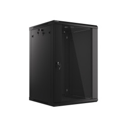 19" RACKOVÁ SKŘÍŇ PRO MONTÁŽ NA STĚNU 18U/600X600 (PLOCHÉ BALENÍ) S PROSKLENÝMI DVEŘMI ČERNÁ  V2