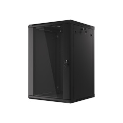 19" RACKOVÁ SKŘÍŇ PRO MONTÁŽ NA STĚNU 18U/600X600 (PLOCHÉ BALENÍ) S PROSKLENÝMI DVEŘMI ČERNÁ  V2