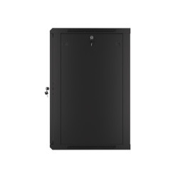 19" RACKOVÁ SKŘÍŇ PRO MONTÁŽ NA STĚNU 18U/600X600 (PLOCHÉ BALENÍ) S PROSKLENÝMI DVEŘMI ČERNÁ  V2
