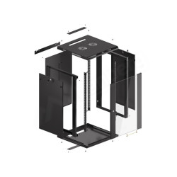 19" RACKOVÁ SKŘÍŇ PRO MONTÁŽ NA STĚNU 18U/600X600 (PLOCHÉ BALENÍ) S PROSKLENÝMI DVEŘMI ČERNÁ  V2