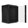 19" RACKOVÁ SKŘÍŇ PRO MONTÁŽ NA STĚNU 18U/600X600 (PLOCHÉ BALENÍ) S PROSKLENÝMI DVEŘMI ČERNÁ  V2