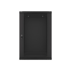 19" RACKOVÁ SKŘÍŇ PRO MONTÁŽ NA STĚNU 18U/600X600 (PLOCHÉ BALENÍ) S PROSKLENÝMI DVEŘMI ČERNÁ  V2