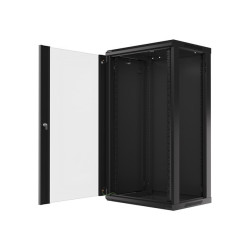 19" RACKOVÁ SKŘÍŇ PRO MONTÁŽ NA STĚNU 22U/600X450 (FLAT PACK) S PROSKLENÝMI DVEŘMI ČERNÁ  V2