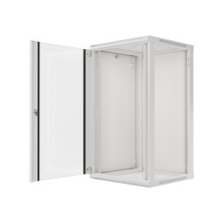 19" RACKOVÁ SKŘÍŇ PRO MONTÁŽ NA STĚNU 22U/600X600 (FLAT PACK) S PROSKLENÝMI DVEŘMI ŠEDÁ  V2