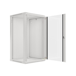 19" RACKOVÁ SKŘÍŇ PRO MONTÁŽ NA STĚNU 22U/600X600 (FLAT PACK) S PROSKLENÝMI DVEŘMI ŠEDÁ  V2