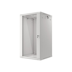 19" RACKOVÁ SKŘÍŇ PRO MONTÁŽ NA STĚNU 22U/600X600 (FLAT PACK) S PROSKLENÝMI DVEŘMI ŠEDÁ  V2