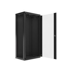 RACKOVÁ SKŘÍŇ 19" NÁSTĚNNÁ 27U/600X450 (FLAT PACK) S PROSKLENÝMI DVEŘMI ČERNÁ  V2