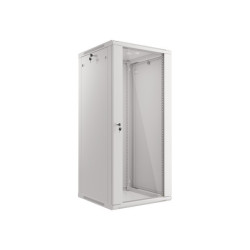 RACKOVÁ SKŘÍŇ 19" NÁSTĚNNÁ 27U/600X600 (FLAT PACK) S PROSKLENÝMI DVEŘMI ŠEDÁ  V2