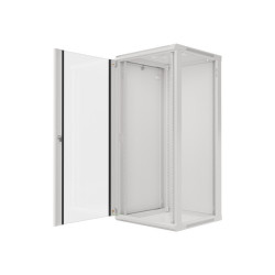 RACKOVÁ SKŘÍŇ 19" NÁSTĚNNÁ 27U/600X600 (FLAT PACK) S PROSKLENÝMI DVEŘMI ŠEDÁ  V2