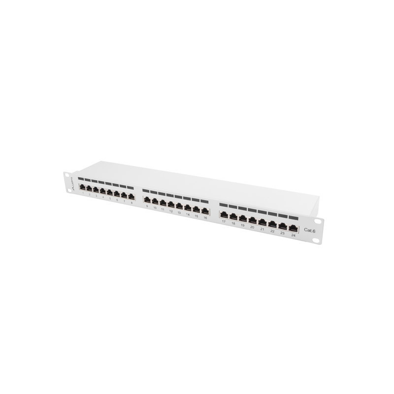 PATCH PANEL 24 PORTŮ 1U 19" CAT.6 FTP STÍNĚNÝ ŠEDÝ
