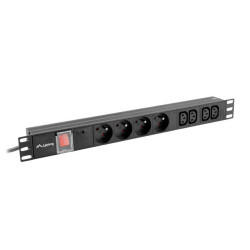 19"  1U 10A 2M 4X FRANCOUZSKÉ ZÁSUVKY 4X ZÁSUVKY IEC C13 ČERNÁ C14