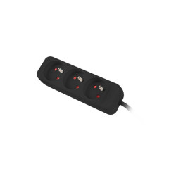 NAPÁJECÍ LIŠTA  3M 3X FRANCOUZSKÉ ZÁSUVKY KVALITNÍ MĚDĚNÝ KABEL ČERNÝ
