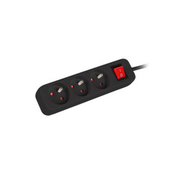 NAPÁJECÍ LIŠTA  1,5 M 3X FRANCOUZSKÉ ZÁSUVKY S VYPÍNAČEM KVALITNÍ MĚDĚNÝ KABEL ČERNÝ