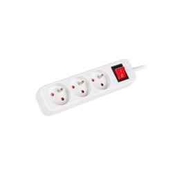 NAPÁJECÍ LIŠTA  3M 3X FRANCOUZSKÉ ZÁSUVKY S VYPÍNAČEM KVALITNÍ MĚDĚNÝ KABEL BÍLÝ