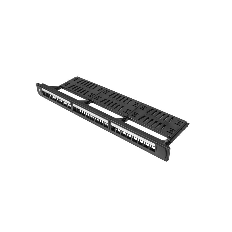 24PORTOVÝ PATCH PANEL 1U S ORGANIZÉREM PRO KEYSTONE MODULY ČERNÝ 24PORTOVÝ PATCH PANEL 1U S ORGANIZÉREM PRO KEYSTONE MODULY ČERNÝ