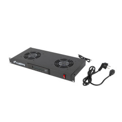 19" VENTILÁTOROVÁ JEDNOTKA / VENTILAČNÍ PANEL S LCD 2 VENTILÁTORY + TERMOSTAT 230V ČERNÁ