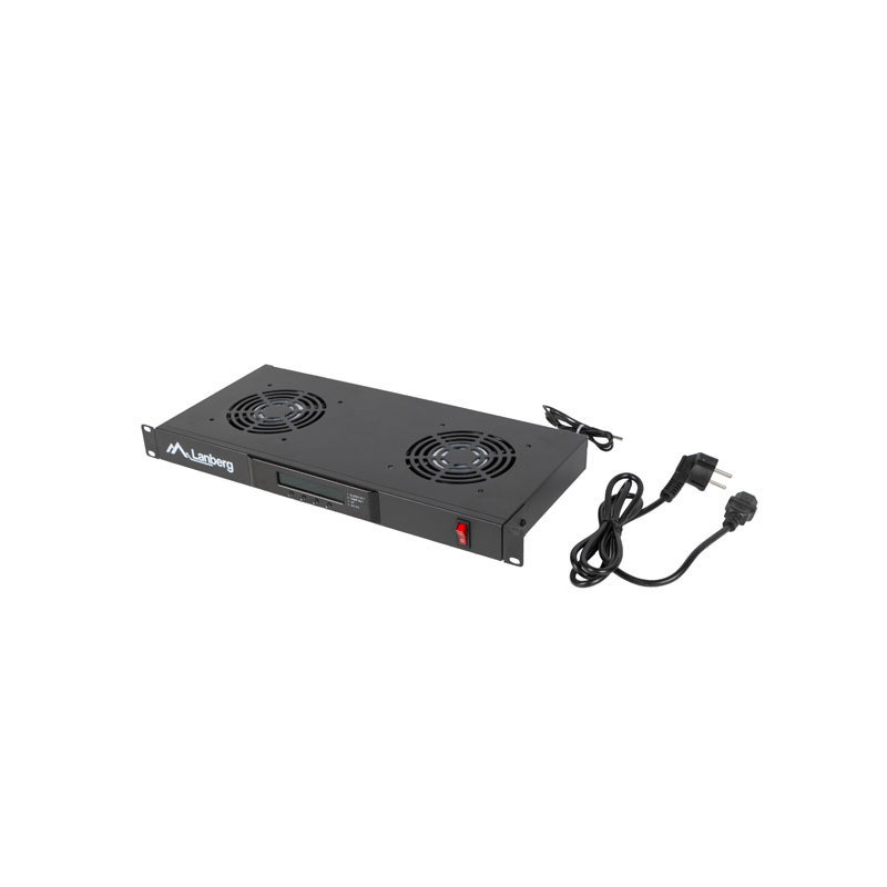 19" VENTILÁTOROVÁ JEDNOTKA / VENTILAČNÍ PANEL S LCD 2 VENTILÁTORY + TERMOSTAT 230V ČERNÁ 19" VENTILÁTOROVÁ JEDNOTKA / VENTILAČNÍ PANEL S LCD 2 VENTILÁTORY + TERMOSTAT 230V ČERNÁ