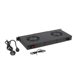 19" VENTILÁTOROVÁ JEDNOTKA / VENTILAČNÍ PANEL S LCD 2 VENTILÁTORY + TERMOSTAT 230V ČERNÁ