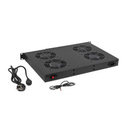 19" VENTILÁTOROVÁ JEDNOTKA / VENTILAČNÍ PANEL S LCD 4 VENTILÁTORY + TERMOSTAT 230V ČERNÁ
