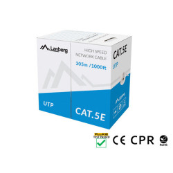 LAN KABEL CAT.5E UTP 305M PEVNÝ CU ŠEDÝ CPR
