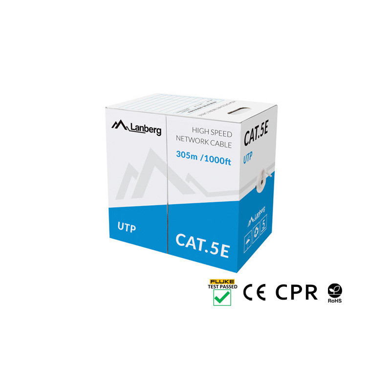 LAN KABEL CAT.5E UTP 305M PEVNÝ CU ŠEDÝ CPR