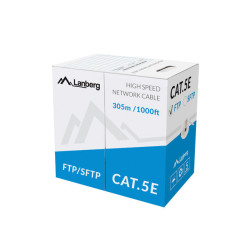 LAN KABEL CAT.5E FTP 305M PEVNÝ CU ŠEDÝ CPR