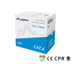 LAN KABEL CAT.6 UTP 305M PEVNÝ CU ŠEDÝ CPR
