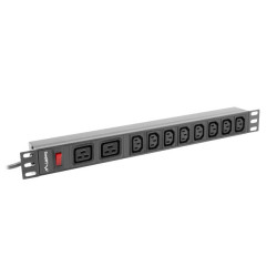 19"  1U 16A 2M 2X C19 8X IEC C13 ZÁSUVKY ČERNÁ C20