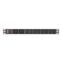 19"  1U 16A 2M 2X C19 8X IEC C13 ZÁSUVKY ČERNÁ C20