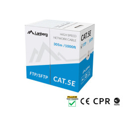 LAN KABEL CAT.5E SFTP 305M PEVNÝ CU CPR +  ŠEDÝ