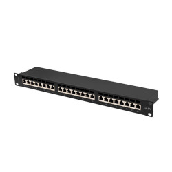 PATCH PANEL 24 PORTŮ 1U 19" CAT.6A FTP STÍNĚNÝ ČERNÝ