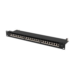 PATCH PANEL 24 PORTŮ 1U 19" CAT.7 FTP STÍNĚNÝ ČERNÝ