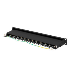 PATCH PANEL 24 PORTŮ 1U 19" CAT.7 FTP STÍNĚNÝ ČERNÝ