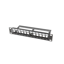 PATCH PANEL 12 PORTŮ 1U S ORGANIZÉREM PRO KEYSTONE MODULY ČERNÝ