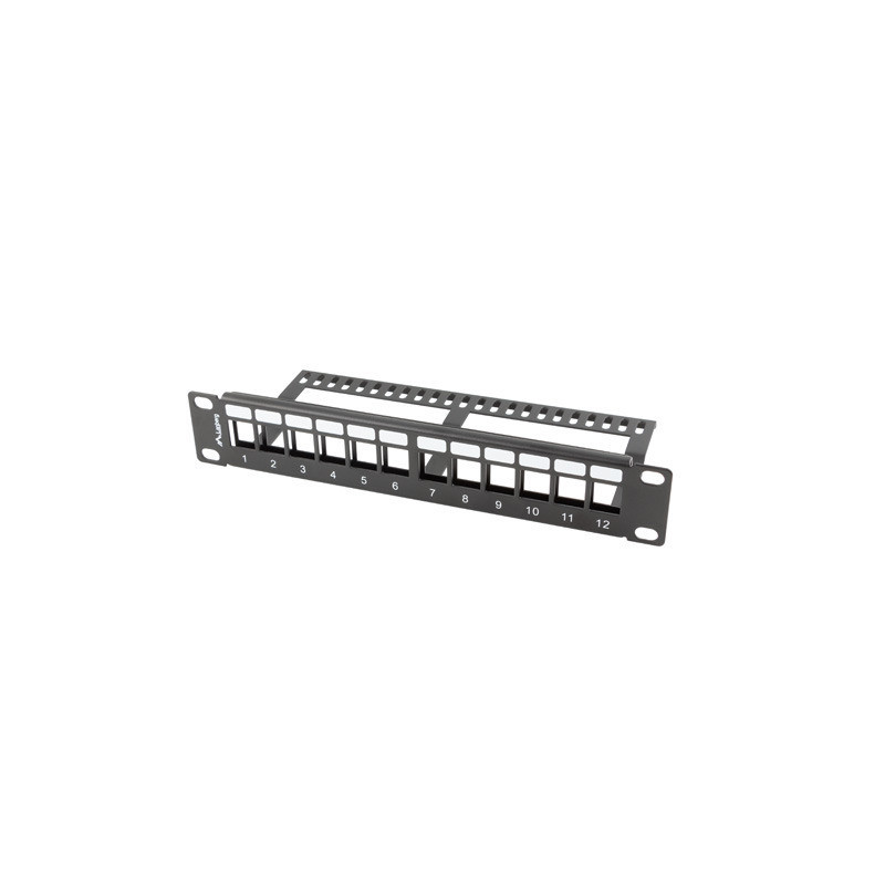 PATCH PANEL 12 PORTŮ 1U S ORGANIZÉREM PRO KEYSTONE MODULY ČERNÝ PATCH PANEL 12 PORTŮ 1U S ORGANIZÉREM PRO KEYSTONE MODULY ČERNÝ