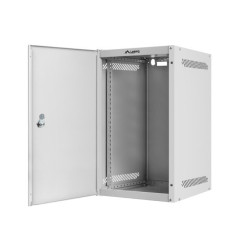 RACKOVÁ SKŘÍŇ 10" PRO MONTÁŽ NA STĚNU 9U/280X310 PRO VLASTNÍ MONTÁŽ S KOVOVÝMI DVEŘMI ŠEDÁ  (PLOCHÉ BALENÍ)