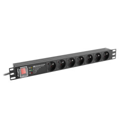 NAPÁJECÍ DISTRIBUČNÍ JEDNOTKA (PDU) PRO 19"  1U 16A 2M 7X FRANCOUZSKÉ ZÁSUVKY SPD-3MP ČERNÁ